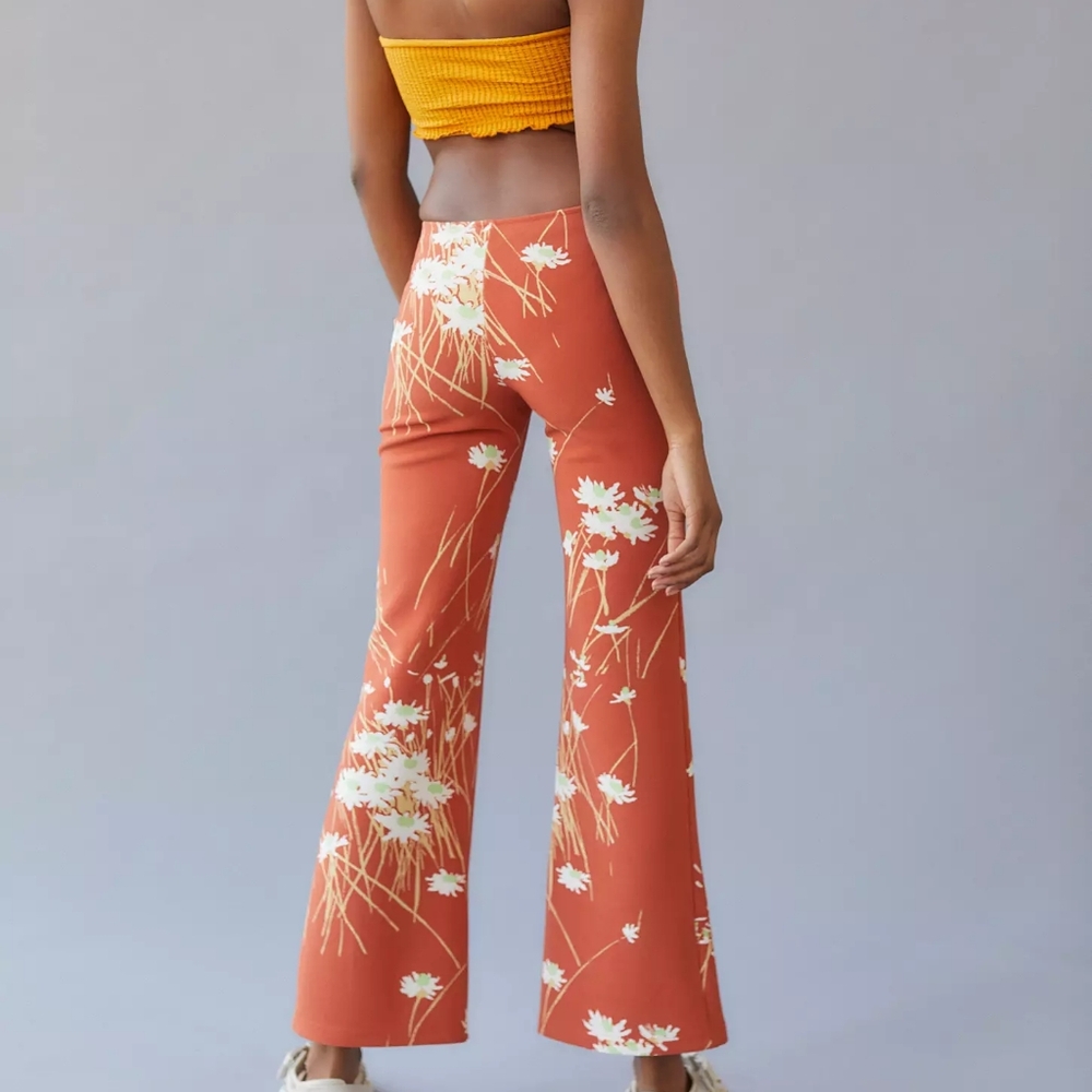 Urban Outfitters Y2K Style Low Rise Orange White Floral Flare Pants L - Picture 9 of 9
